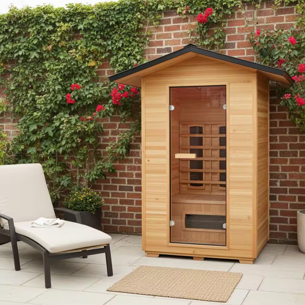 SunRay Burlington Luxury 2-Person Outdoor Infrared Sauna | Canadian Hemlock | Weatherproof Cabin | Bluetooth Audio