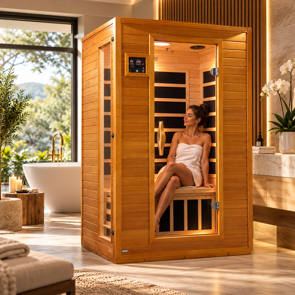 Dynamic Andora Luxury 2-Person Low EMF FAR Infrared Sauna | Canadian Hemlock | PureTech® Carbon Heating | Bluetooth Audio