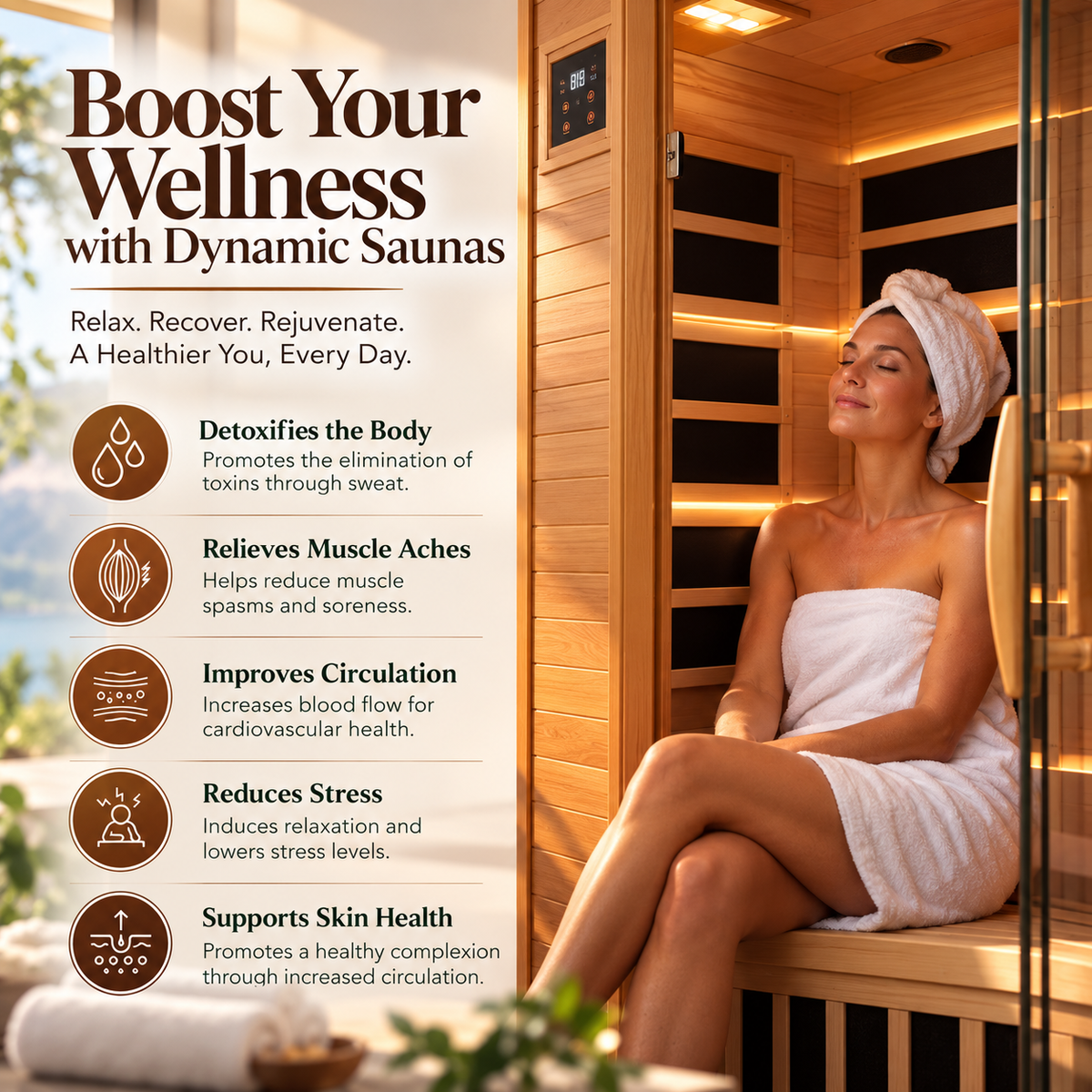 Dynamic Andora Luxury 2-Person Low EMF FAR Infrared Sauna | Canadian Hemlock | PureTech® Carbon Heating | Bluetooth Audio