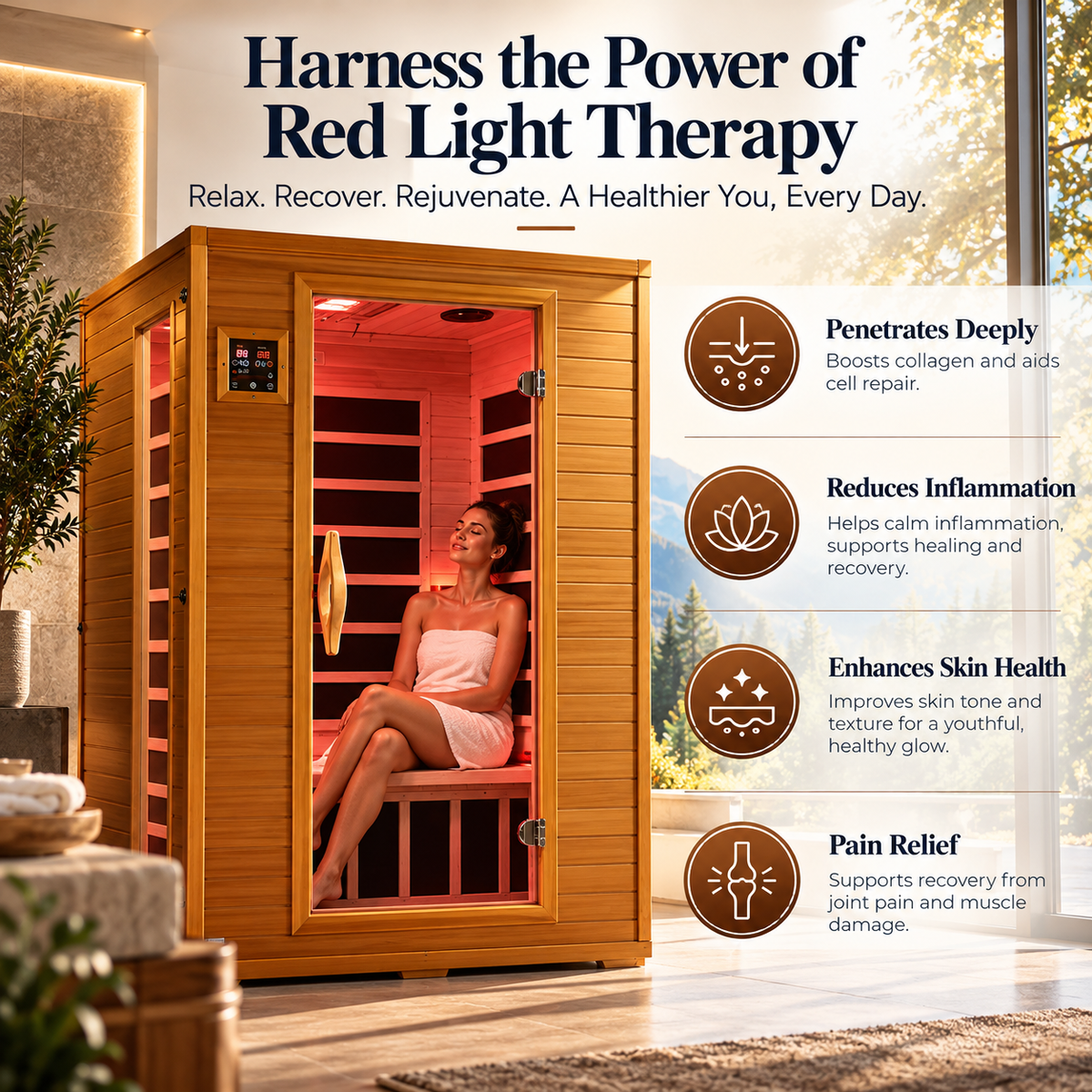 Dynamic Andora Luxury 2-Person Low EMF FAR Infrared Sauna | Canadian Hemlock | PureTech® Carbon Heating | Bluetooth Audio