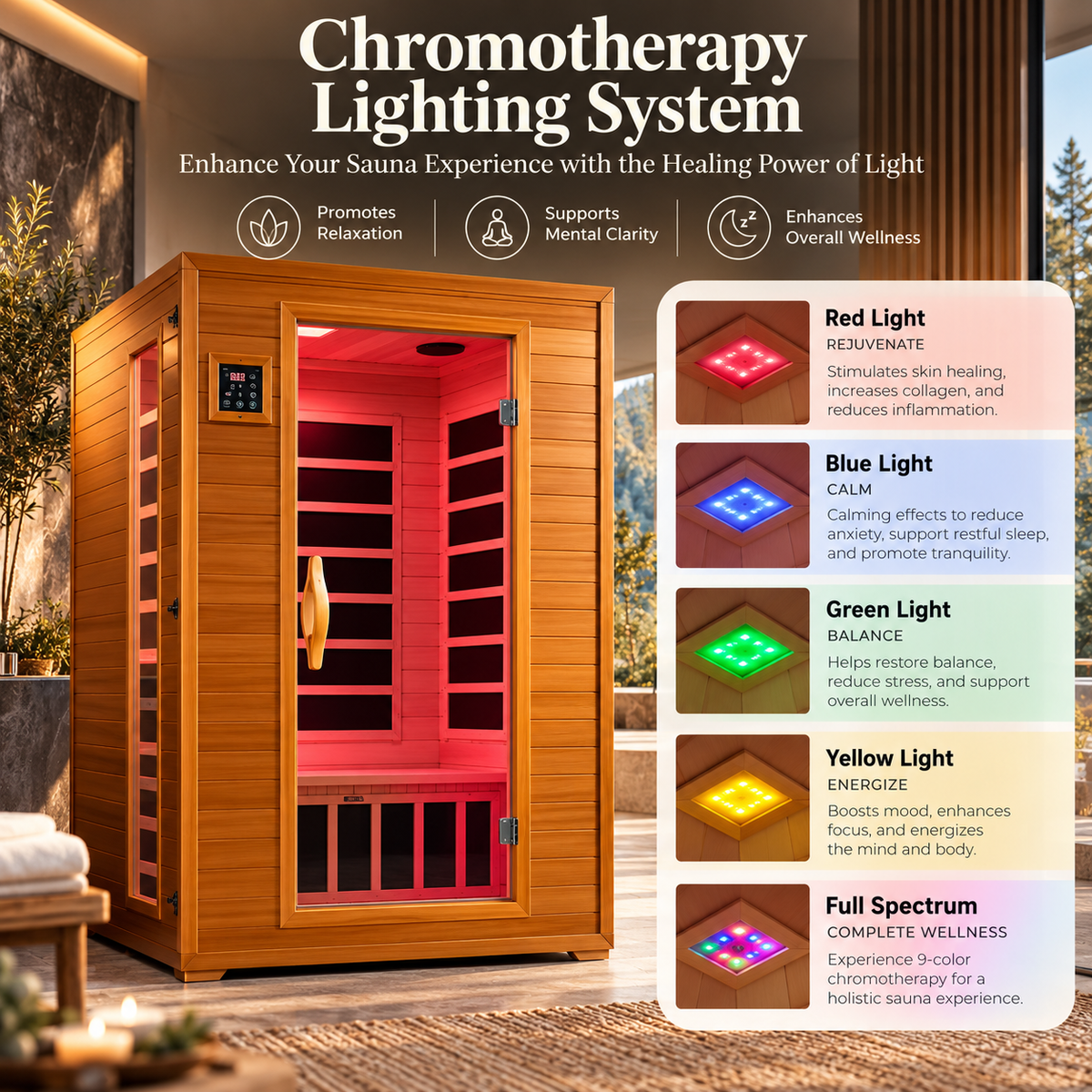 Dynamic Andora Luxury 2-Person Low EMF FAR Infrared Sauna | Canadian Hemlock | PureTech® Carbon Heating | Bluetooth Audio