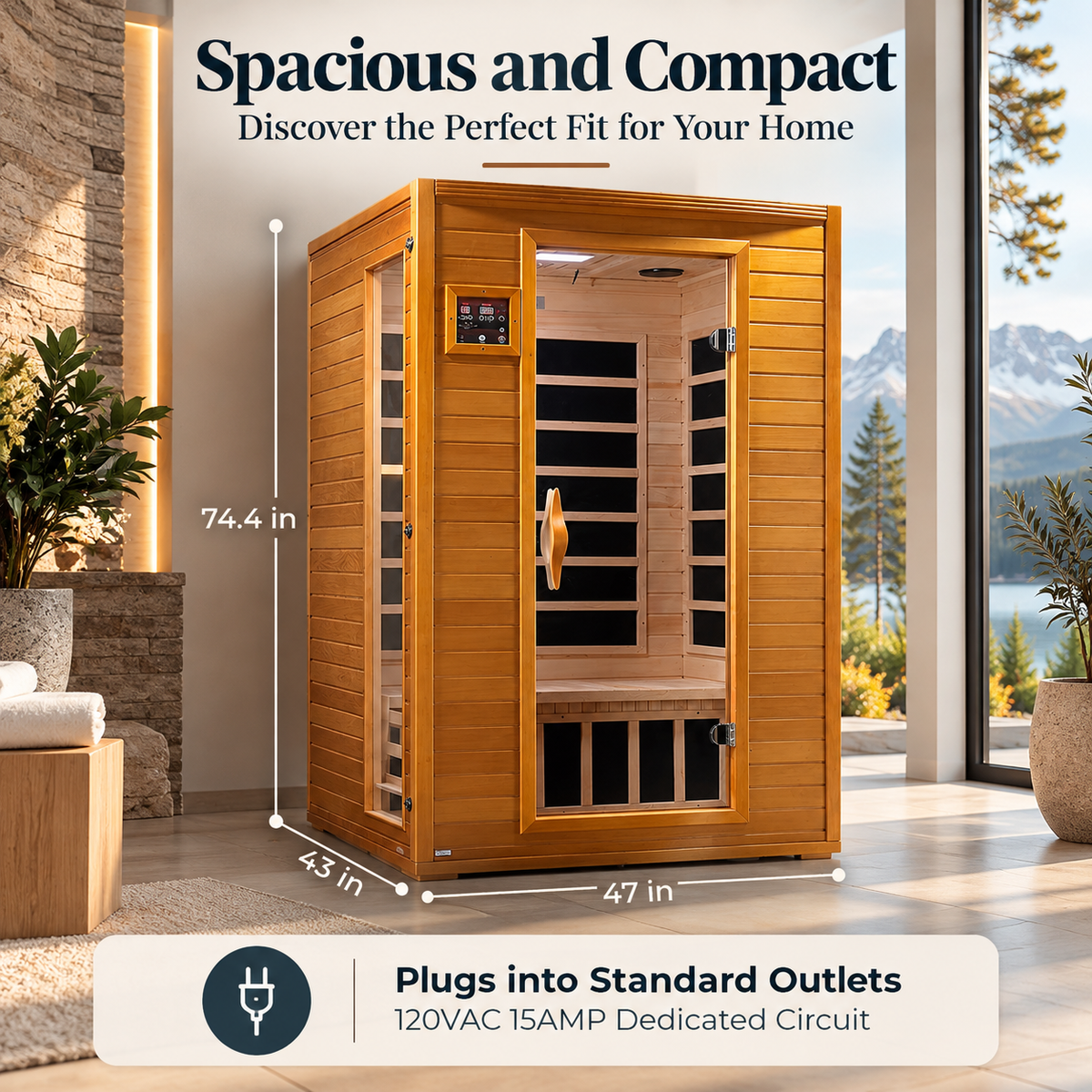 Dynamic Andora Luxury 2-Person Low EMF FAR Infrared Sauna | Canadian Hemlock | PureTech® Carbon Heating | Bluetooth Audio