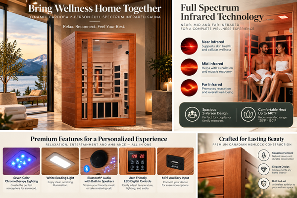 Dynamic Cordoba Luxury 2-Person Full Spectrum Infrared Sauna | Canadian Hemlock | Low EMF | Bluetooth Audio