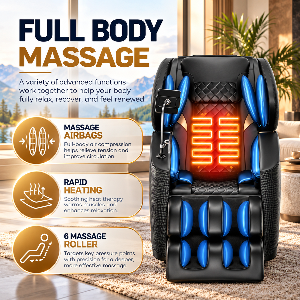 HSUNNS Zero Gravity Full-Body Massage Chair with Heat & Bluetooth Audio