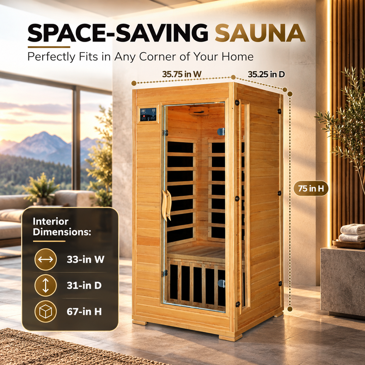 HeatWave Buena Vista Luxury 1–2 Person Low EMF FAR Infrared Sauna | Canadian Hemlock