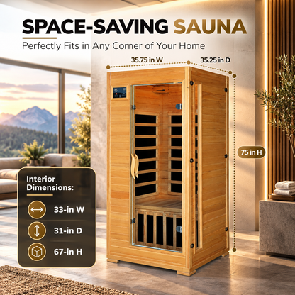 HeatWave Buena Vista Luxury 1–2 Person Low EMF FAR Infrared Sauna | Canadian Hemlock