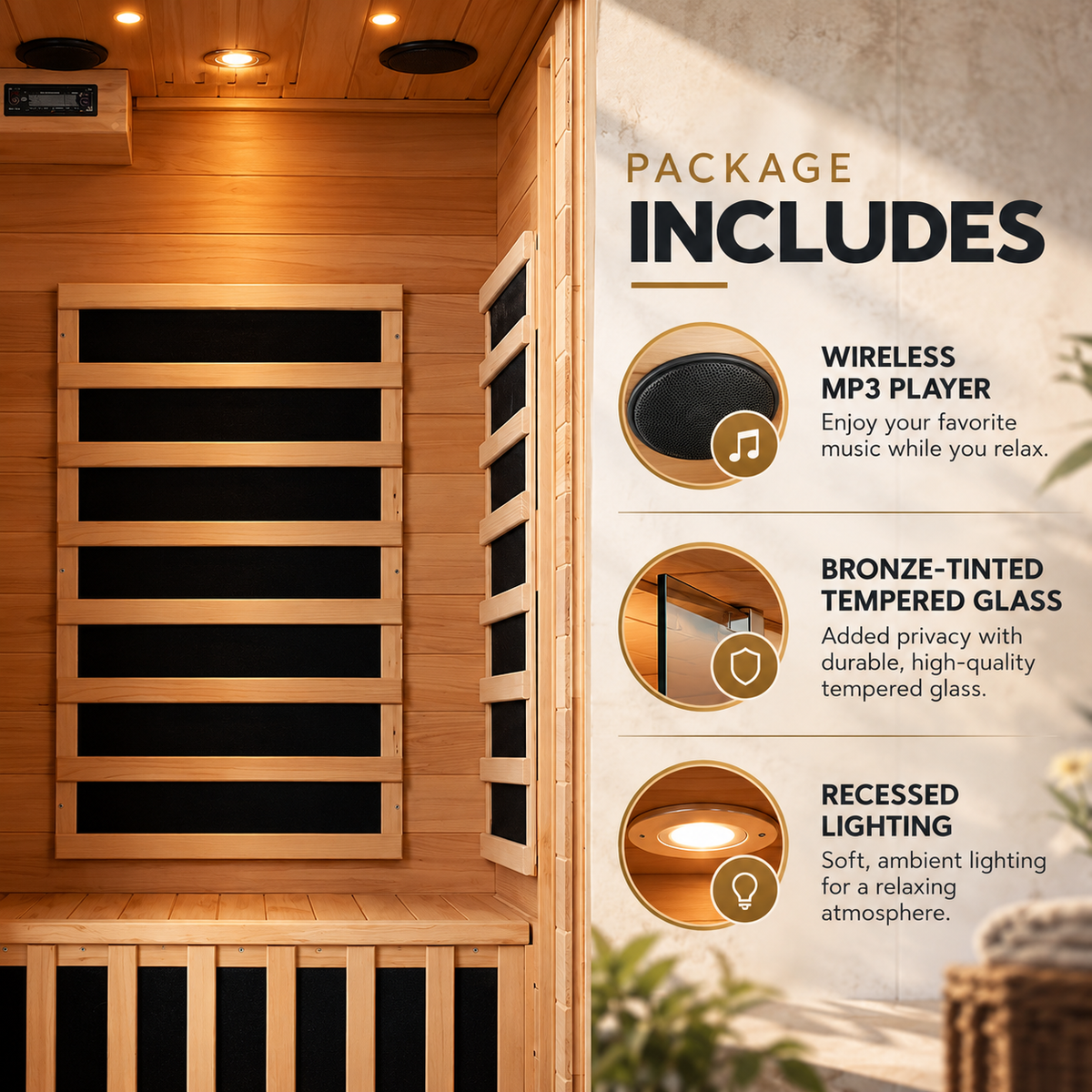 HeatWave Buena Vista Luxury 1–2 Person Low EMF FAR Infrared Sauna | Canadian Hemlock