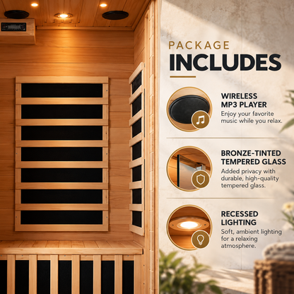 HeatWave Buena Vista Luxury 1–2 Person Low EMF FAR Infrared Sauna | Canadian Hemlock