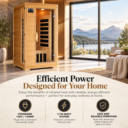 HeatWave Buena Vista Luxury 1–2 Person Low EMF FAR Infrared Sauna | Canadian Hemlock