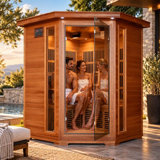 HeatWave Hudson Bay Luxury 3-Person Low EMF FAR Infrared Sauna | Canadian Red Cedar | Corner Design