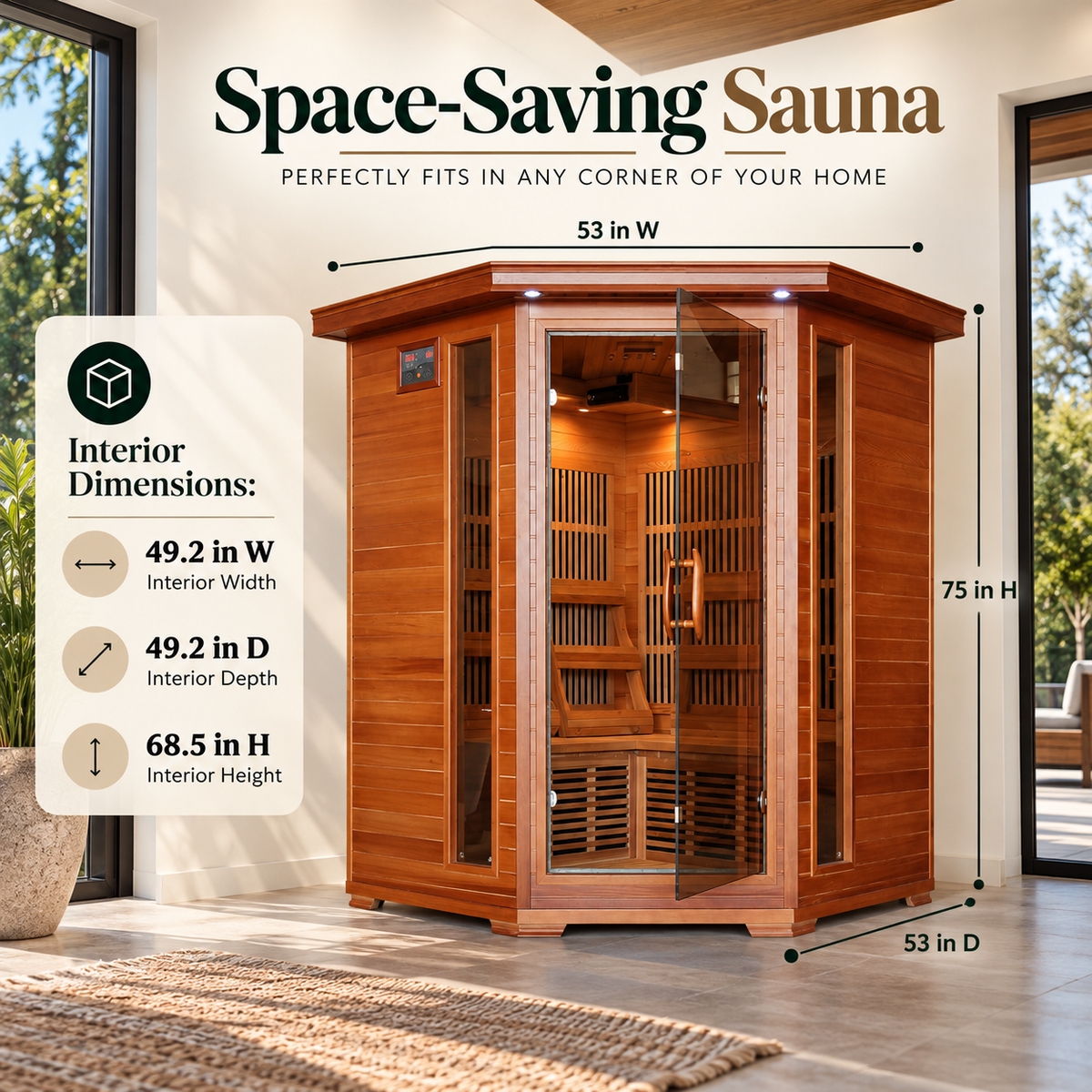 HeatWave Hudson Bay Luxury 3-Person Low EMF FAR Infrared Sauna | Canadian Red Cedar | Corner Design