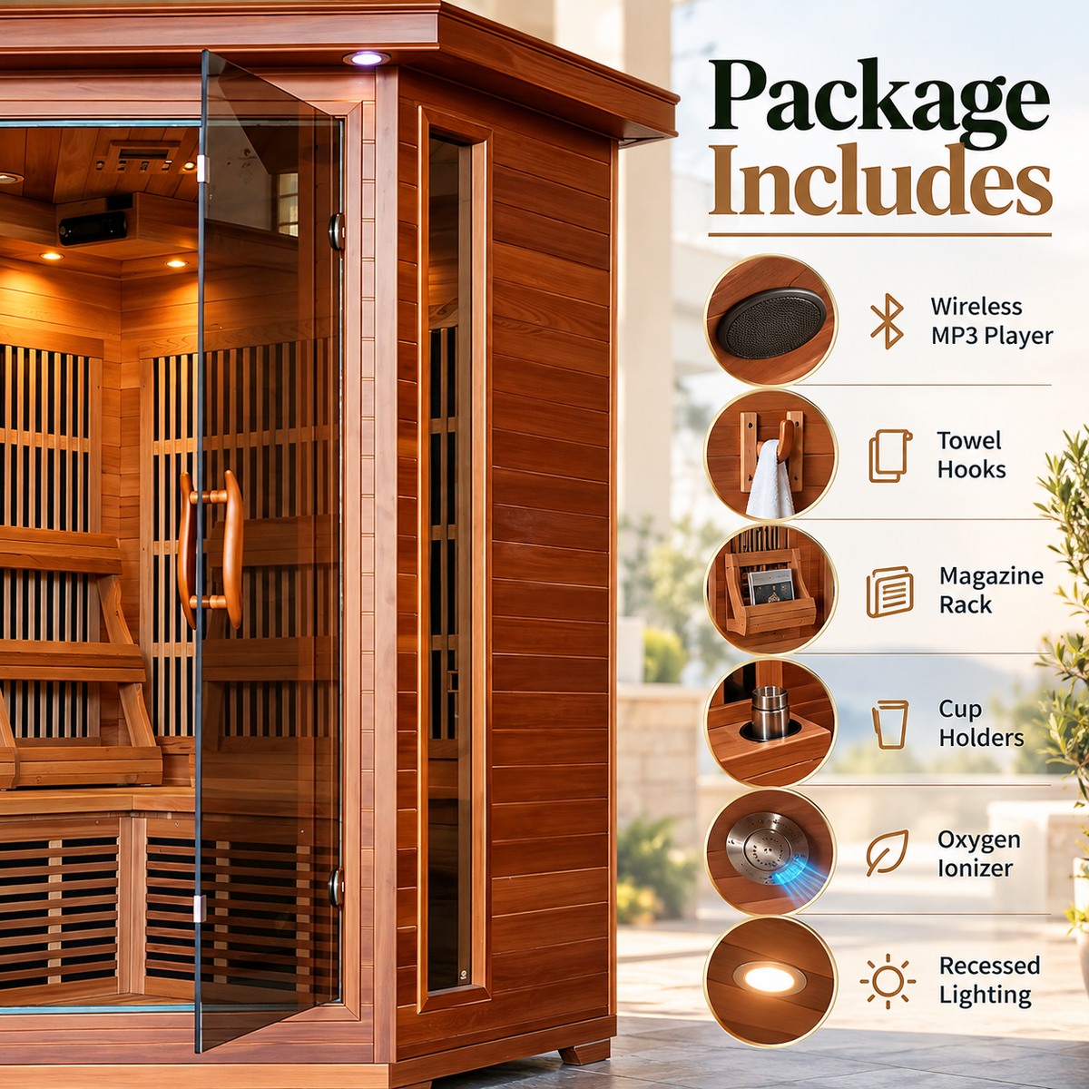 HeatWave Hudson Bay Luxury 3-Person Low EMF FAR Infrared Sauna | Canadian Red Cedar | Corner Design