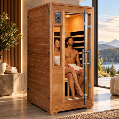 HeatWave Majestic Luxury 1–2 Person FAR Infrared Sauna | Canadian Hemlock | 5 Carbon Heaters