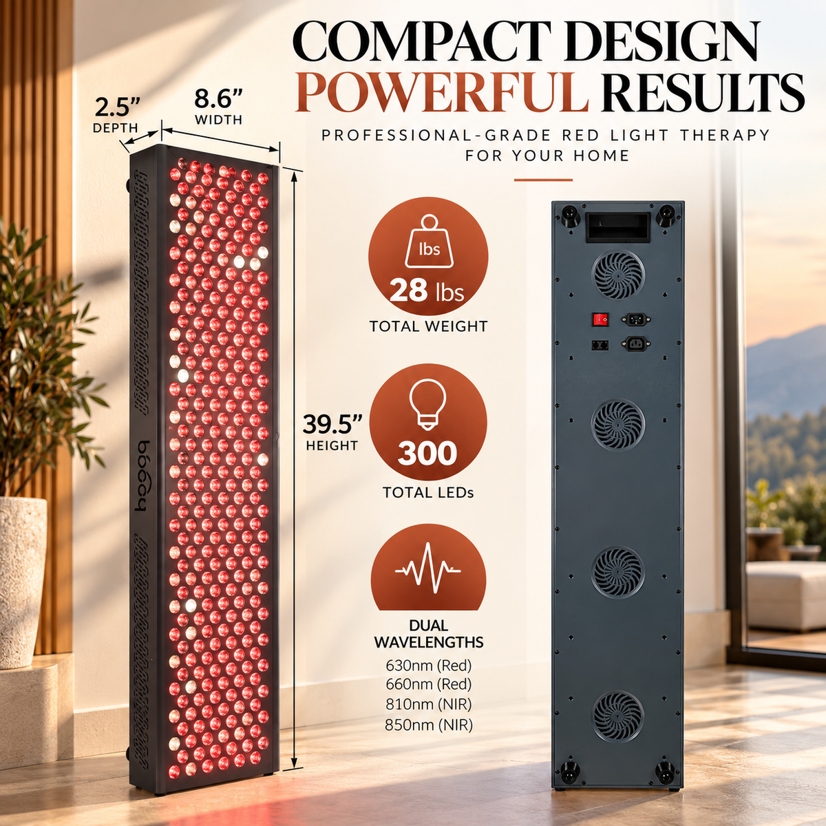 Hooga ULTRA1500 Elite Full Body Red & Near Infrared Light Therapy Panel – 300 Quad-Chip LEDs | 630nm, 660nm, 810nm & 850nm | Brightness Control | Pulse Mode