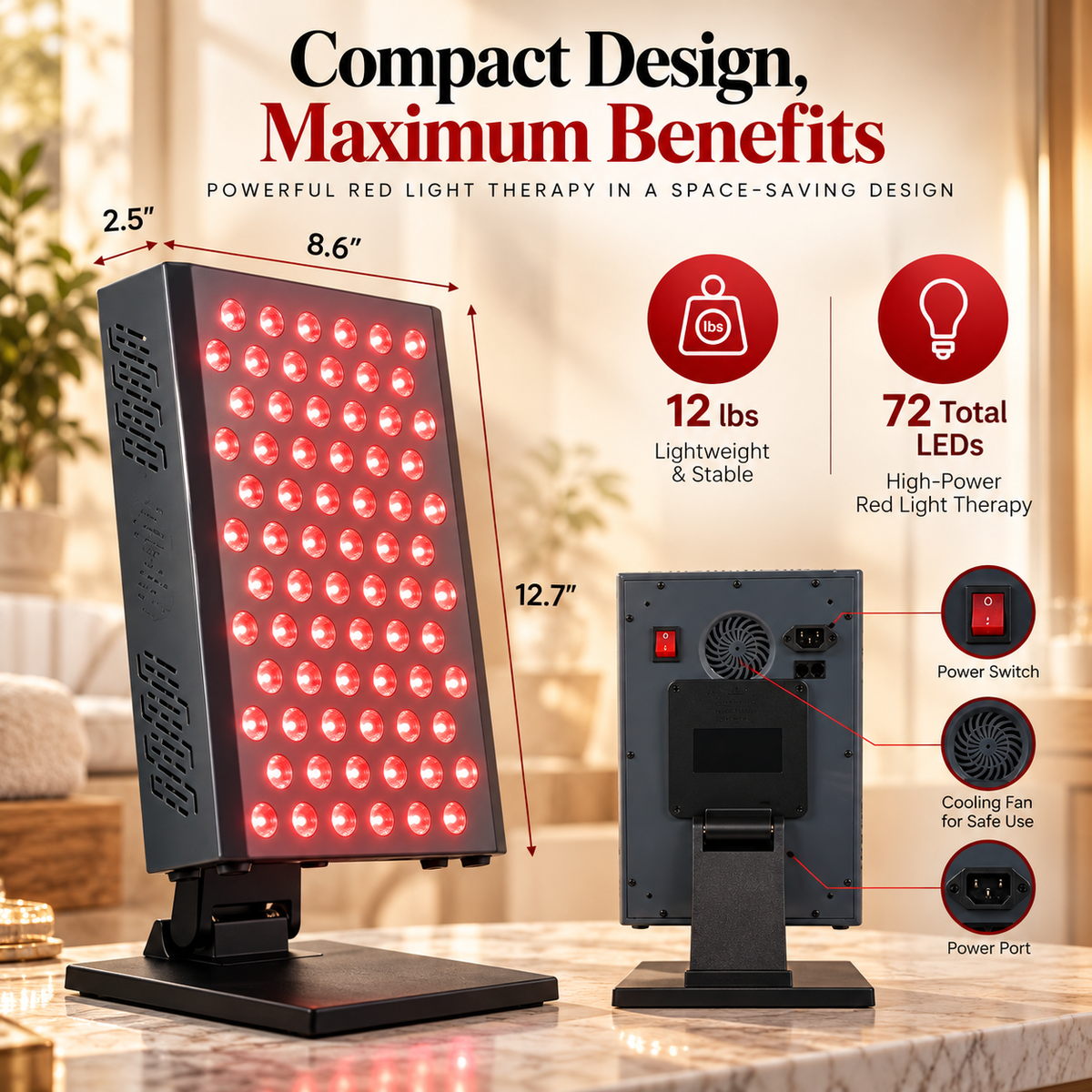 Hooga ULTRA Series Premium Red & Near Infrared Light Therapy Panel | 72 Quad-Chip LEDs | 4 Therapeutic Wavelengths - 630nm, 660nm, 810nm & 850nm | Flicker-Free Technology
