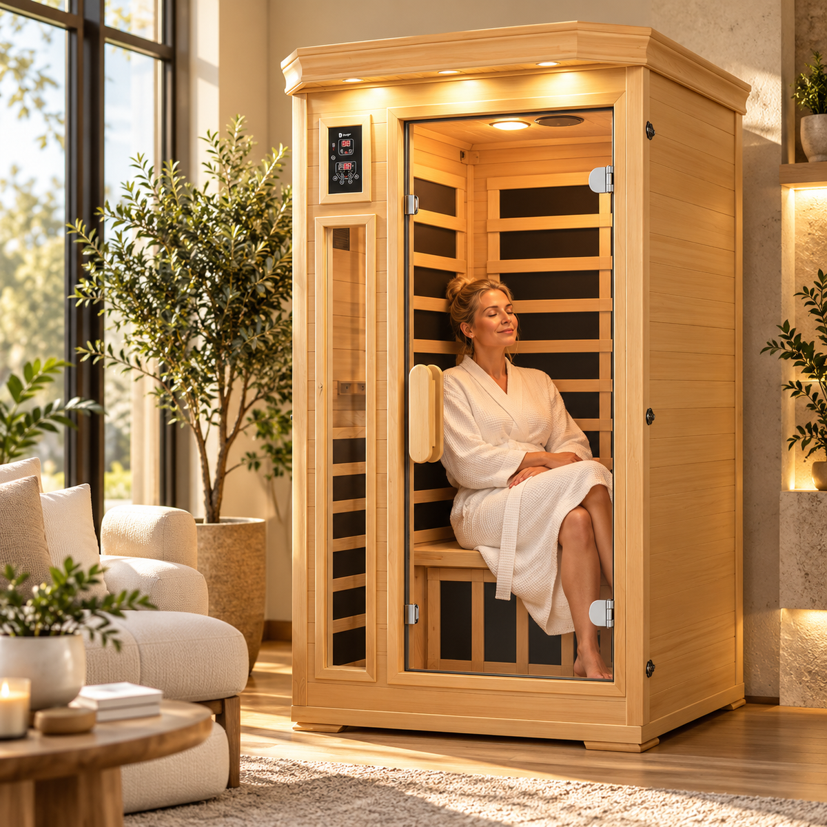 LifePro RejuvaCure Luxury Indoor FAR Infrared Sauna | 1 or 2 Person | Canadian Hemlock | Chromotherapy | Bluetooth Audio