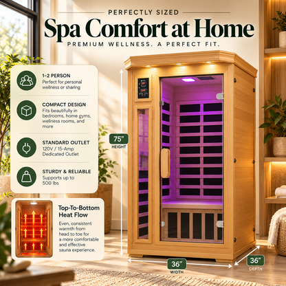 LifePro RejuvaCure Luxury Indoor FAR Infrared Sauna | 1 or 2 Person | Canadian Hemlock | Chromotherapy | Bluetooth Audio