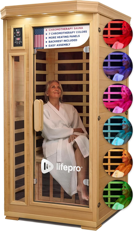 LifePro RejuvaCure Luxury Indoor FAR Infrared Sauna | 1 or 2 Person | Canadian Hemlock | Chromotherapy | Bluetooth Audio