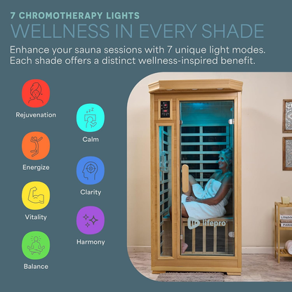 LifePro RejuvaCure Luxury Indoor FAR Infrared Sauna | 1 or 2 Person | Canadian Hemlock | Chromotherapy | Bluetooth Audio