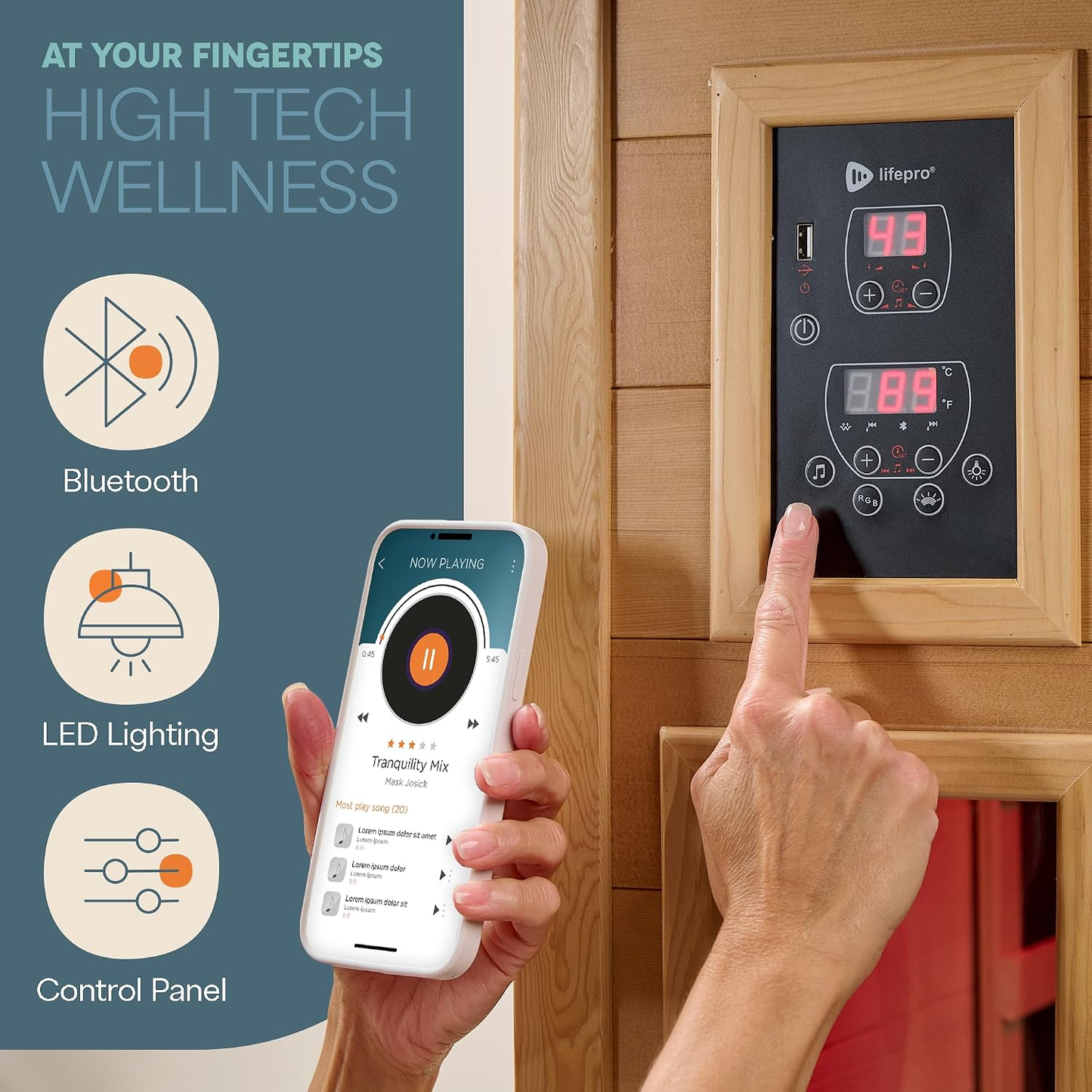 LifePro RejuvaCure Luxury Indoor FAR Infrared Sauna | 1 or 2 Person | Canadian Hemlock | Chromotherapy | Bluetooth Audio