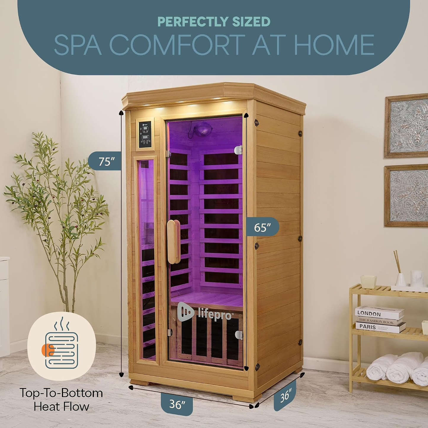 LifePro RejuvaCure Luxury Indoor FAR Infrared Sauna | 1 or 2 Person | Canadian Hemlock | Chromotherapy | Bluetooth Audio