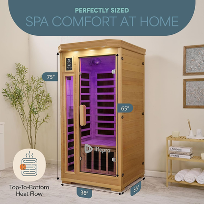 LifePro RejuvaCure Luxury Indoor FAR Infrared Sauna | 1 or 2 Person | Canadian Hemlock | Chromotherapy | Bluetooth Audio