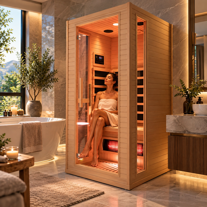 Luxury Low EMF FAR 1-Person Infrared Sauna | Home Wellness | Bluetooth Audio | Chromotherapy Lighting