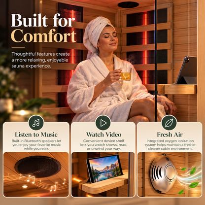 Luxury Low EMF FAR 1-Person Infrared Sauna | Home Wellness | Bluetooth Audio | Chromotherapy Lighting