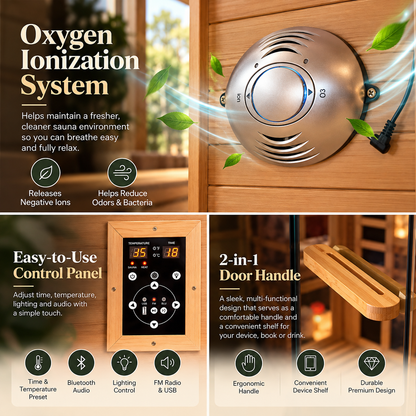 Luxury Low EMF FAR 1-Person Infrared Sauna | Home Wellness | Bluetooth Audio | Chromotherapy Lighting