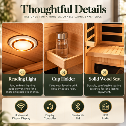 Luxury Low EMF FAR 1-Person Infrared Sauna | Home Wellness | Bluetooth Audio | Chromotherapy Lighting