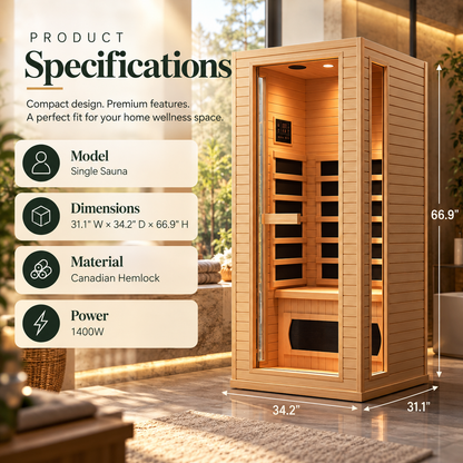 Luxury Low EMF FAR 1-Person Infrared Sauna | Home Wellness | Bluetooth Audio | Chromotherapy Lighting