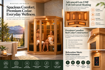 Maxxus Avignon Luxury 3-Person Low EMF FAR Infrared Sauna | Canadian Red Cedar | Corner Design