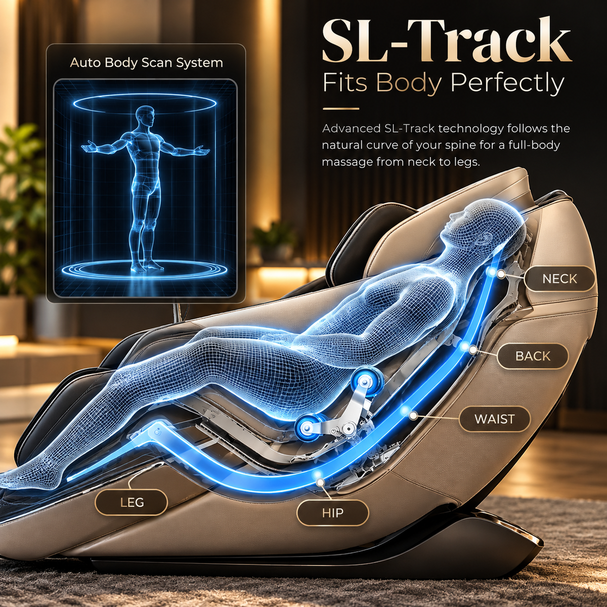 Osaki OS-3D Champ II Luxury Massage Chair | 3D SL-Track | Zero Gravity | Body Scan | Brown
