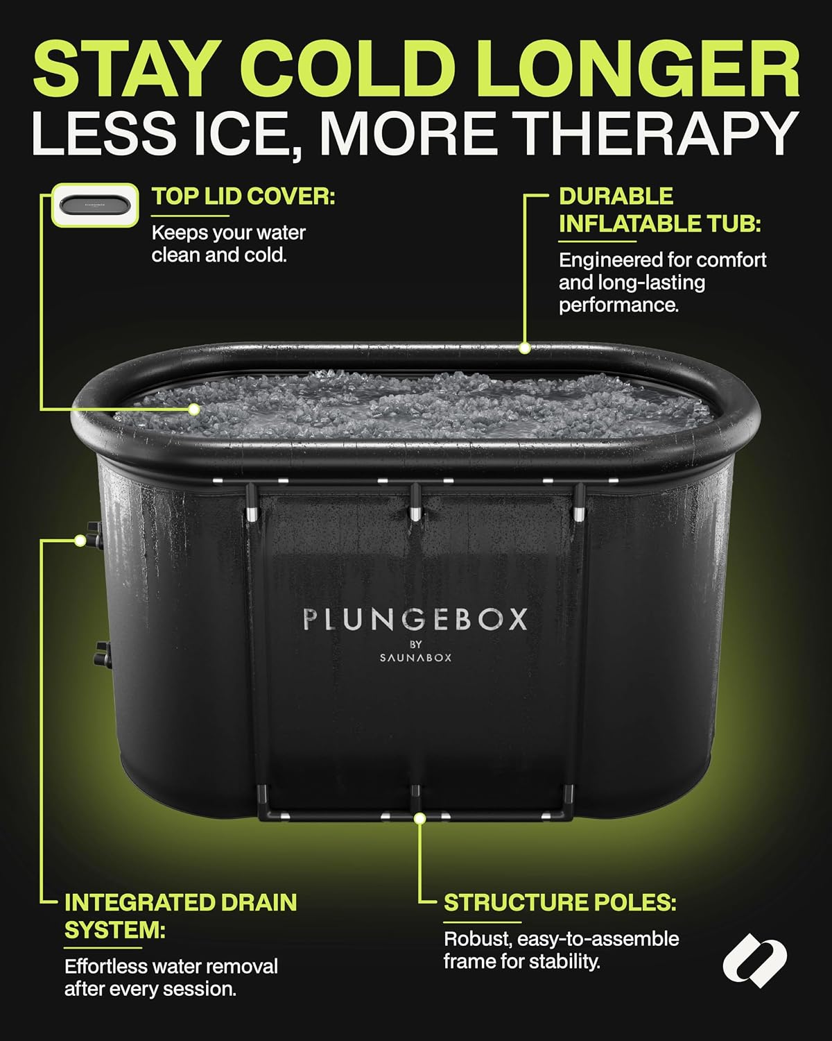 SaunaBox PlungeBox PRO XL 132-Gallon Cold Plunge Tub | Premium Insulated Ice Bath for Home Recovery