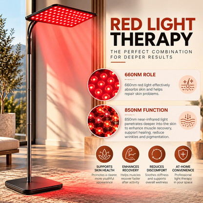 Premium 660nm & 850nm Red & Near Infrared Light Therapy Panel with Adjustable Stand | 126 LEDs | Targeted Body & Skin Wellness