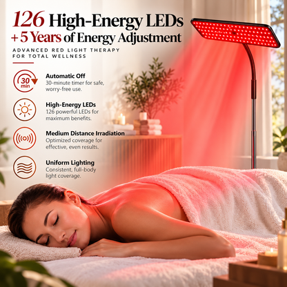 Premium 660nm & 850nm Red & Near Infrared Light Therapy Panel with Adjustable Stand | 126 LEDs | Targeted Body & Skin Wellness