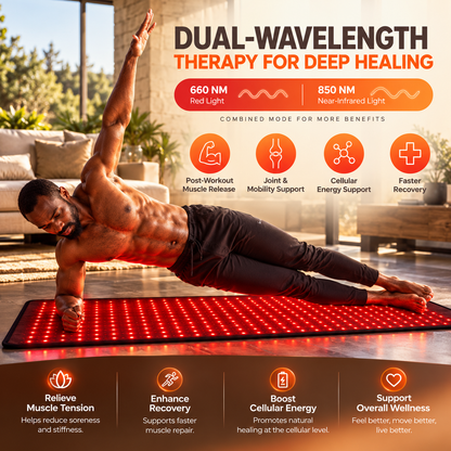 QuasarMD Premium Full Body Red Light Therapy Mat – Medical-Grade Red & Near Infrared Light Therapy for Home Wellness