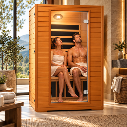 Real Relax Earth Luxury 2-Person Ultra-Low EMF FAR Infrared Sauna | Red Light Therapy | Canadian Hemlock