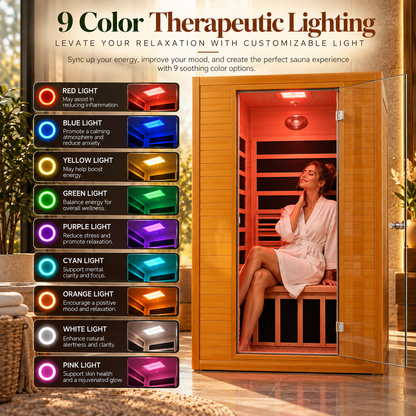 Real Relax Earth Luxury 2-Person Ultra-Low EMF FAR Infrared Sauna | Red Light Therapy | Canadian Hemlock