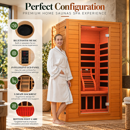 Real Relax Earth Luxury 2-Person Ultra-Low EMF FAR Infrared Sauna | Red Light Therapy | Canadian Hemlock
