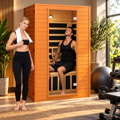 Real Relax Earth Luxury 2-Person Ultra-Low EMF FAR Infrared Sauna | Red Light Therapy | Canadian Hemlock