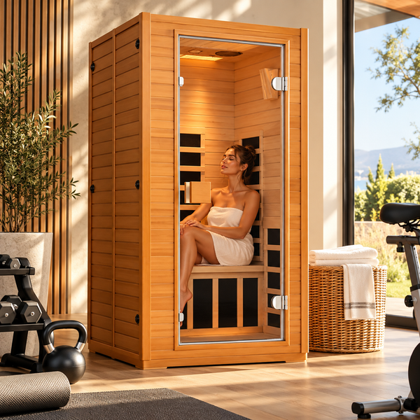 Real Relax Neptune Luxury 1-Person Full Spectrum Infrared Sauna | 660nm & 850nm Red Light Therapy | Canadian Hemlock