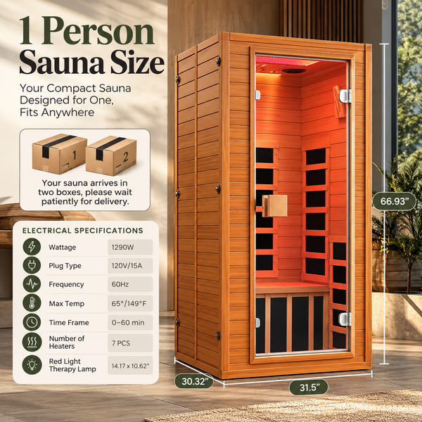 Real Relax Neptune Luxury 1-Person Full Spectrum Infrared Sauna | 660nm & 850nm Red Light Therapy | Canadian Hemlock