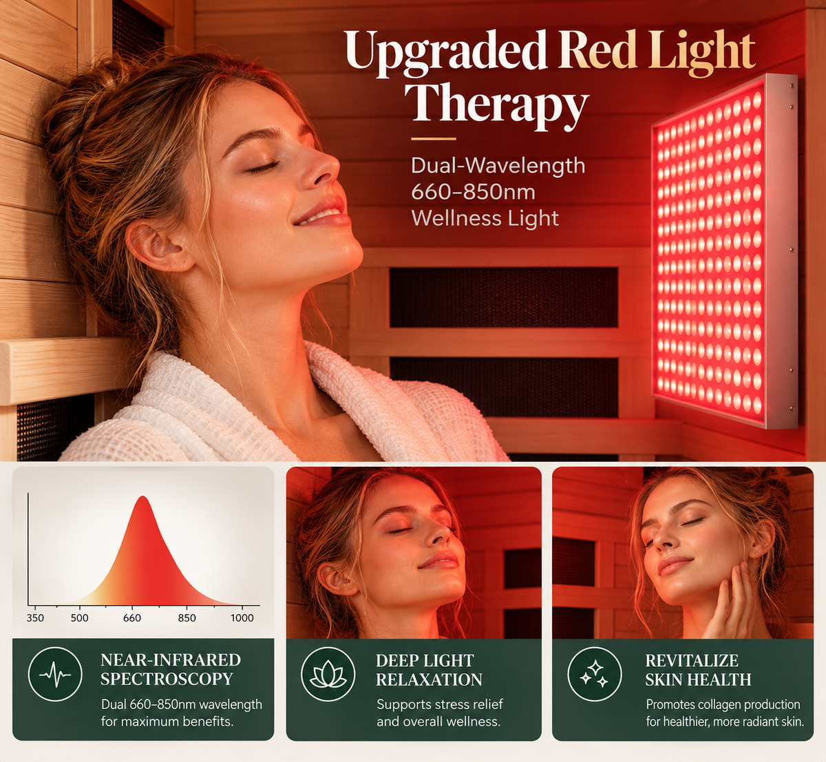 Real Relax Neptune Luxury 1-Person Full Spectrum Infrared Sauna | 660nm & 850nm Red Light Therapy | Canadian Hemlock