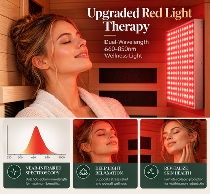 Real Relax Neptune Luxury 1-Person Full Spectrum Infrared Sauna | 660nm & 850nm Red Light Therapy | Canadian Hemlock