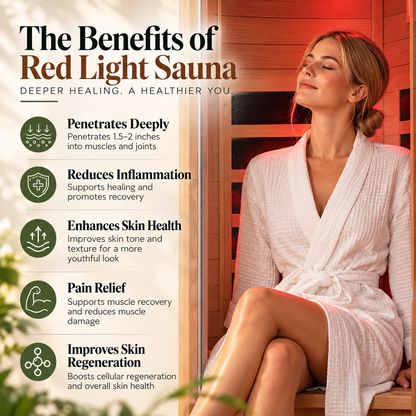 Real Relax Neptune Luxury 1-Person Full Spectrum Infrared Sauna | 660nm & 850nm Red Light Therapy | Canadian Hemlock