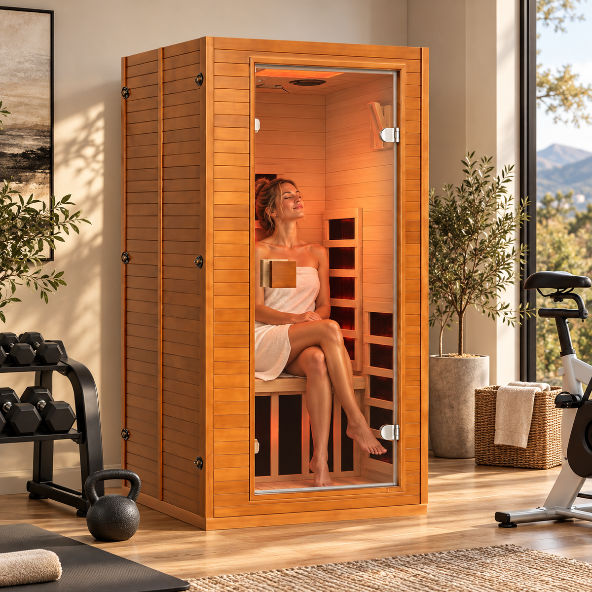 Real Relax Neptune Luxury 1-Person Full Spectrum Infrared Sauna | 660nm & 850nm Red Light Therapy | Canadian Hemlock