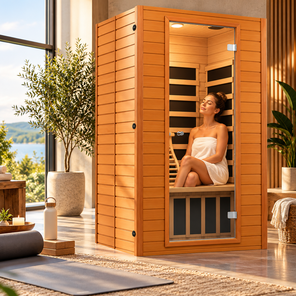 RestIsland Luxury 1–2 Person Near Zero EMF FAR Infrared Sauna | Canadian Hemlock | Bluetooth Audio