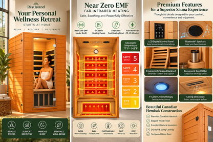 RestIsland Luxury 1–2 Person Near Zero EMF FAR Infrared Sauna | Canadian Hemlock | Bluetooth Audio