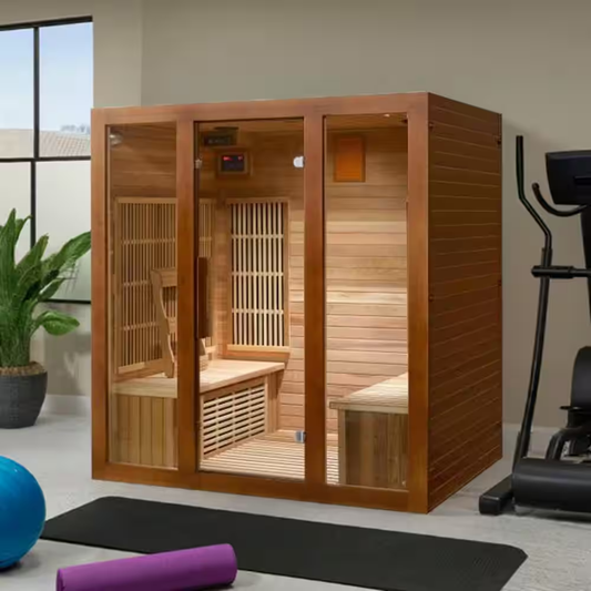 SunRay Roslyn Luxury 4-Person Canadian Red Cedar Infrared Sauna | 10 Carbon Nano Heaters | Bluetooth & Chromotherapy